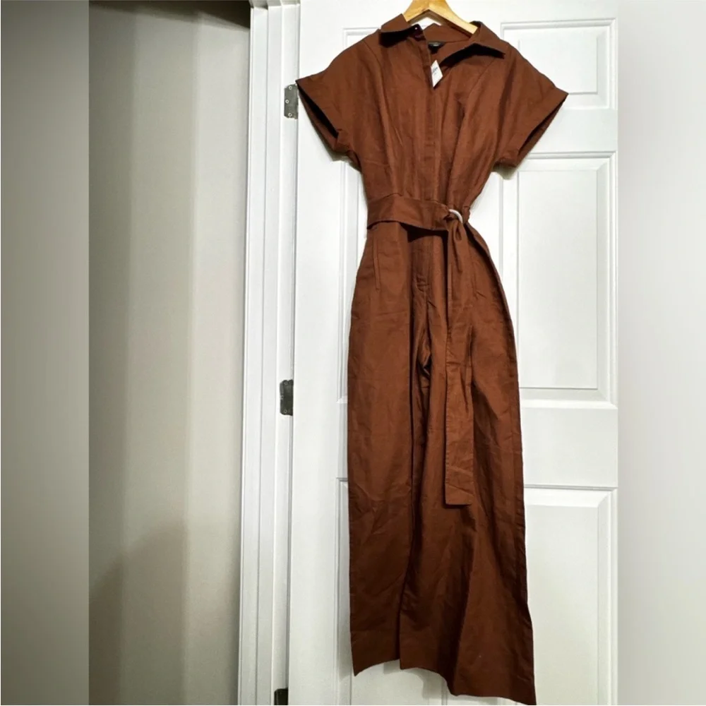 NWT! Banana Republic Warm Brown Linen-Blend Jumpsuit - Large Petite Only